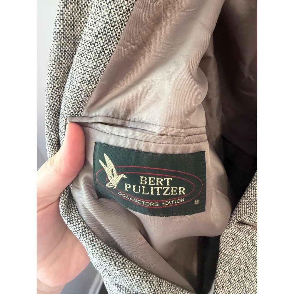 Bert Pulitzer Collectors Edition Mens 100% Silk Tweed Blazer Sport Coat Tan 31L